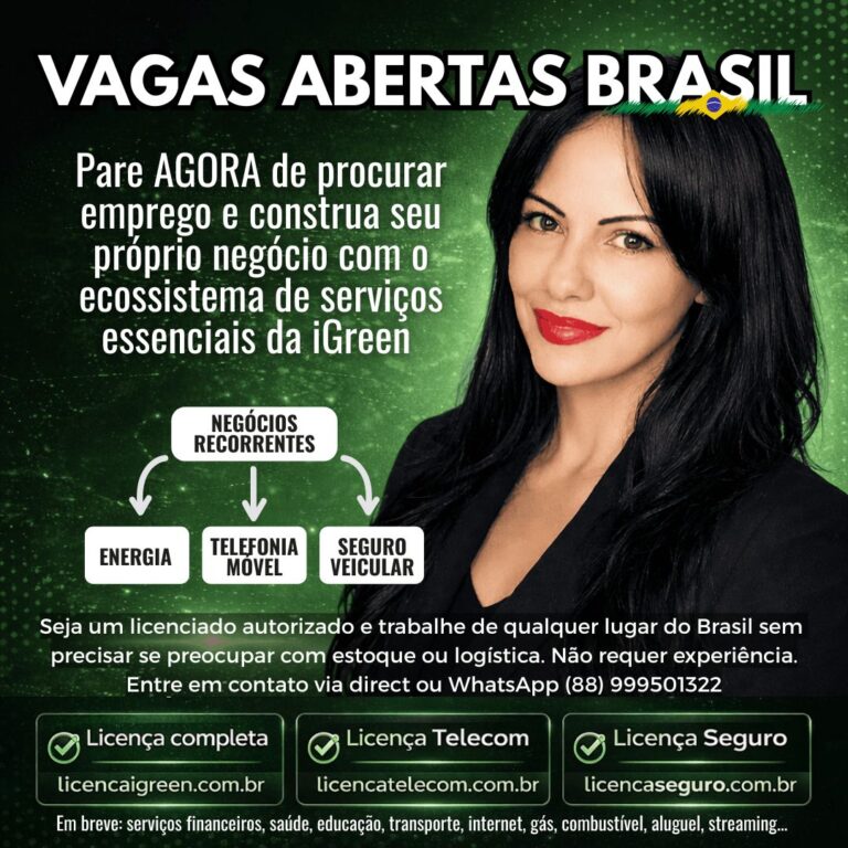 Você gosta da ideia de trabalhar com seu celular em qualquer lugar do Brasil sem se preocupar com estoque ou logística? Aqui você tem 3 opções de licença iGreen: licença iGreen Completa, com todos os serviços; Licença iGreen Telecon, internet móvel; Licença iGreen Seguros, seguro veicular.